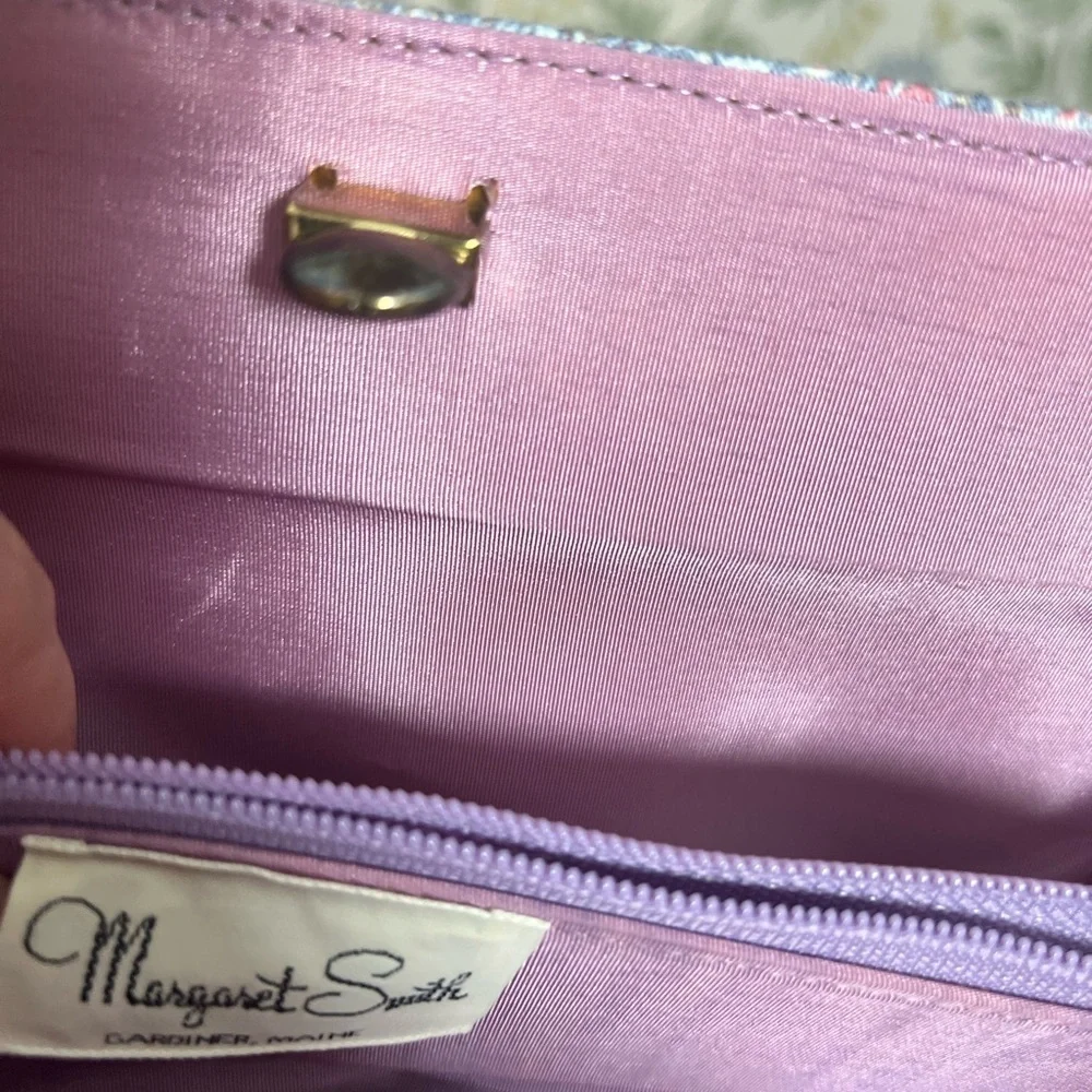 Margaret Smith Vintage Chic Pink and Blue Bag with Abstract Pattern